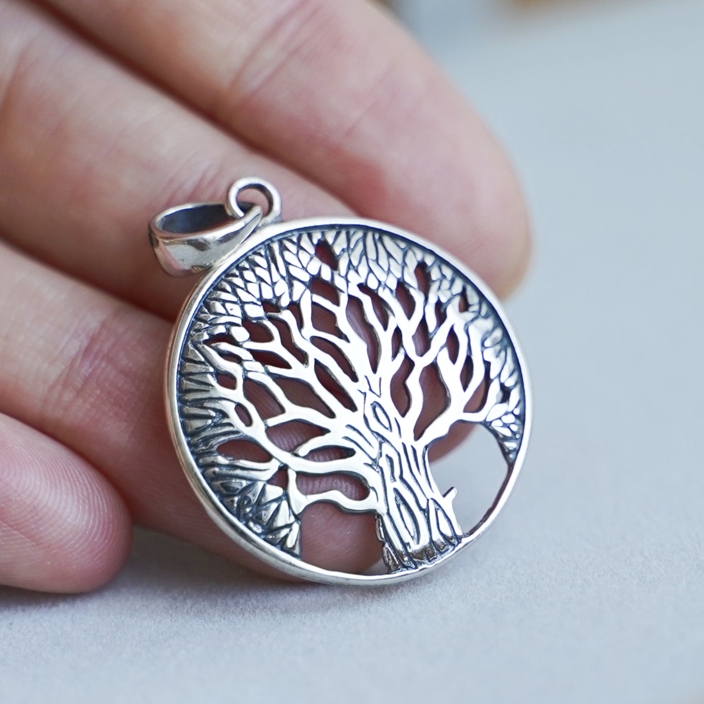 Sterling Silver Oxidized Filigree Tree Of Life Circle Dome Pendant 25mm - sugarkittenlondon