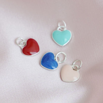 Sterling Silver Blue Red Pink Turquoise Double-Sided Glazed Puffy Heart Pendant - sugarkittenlondon