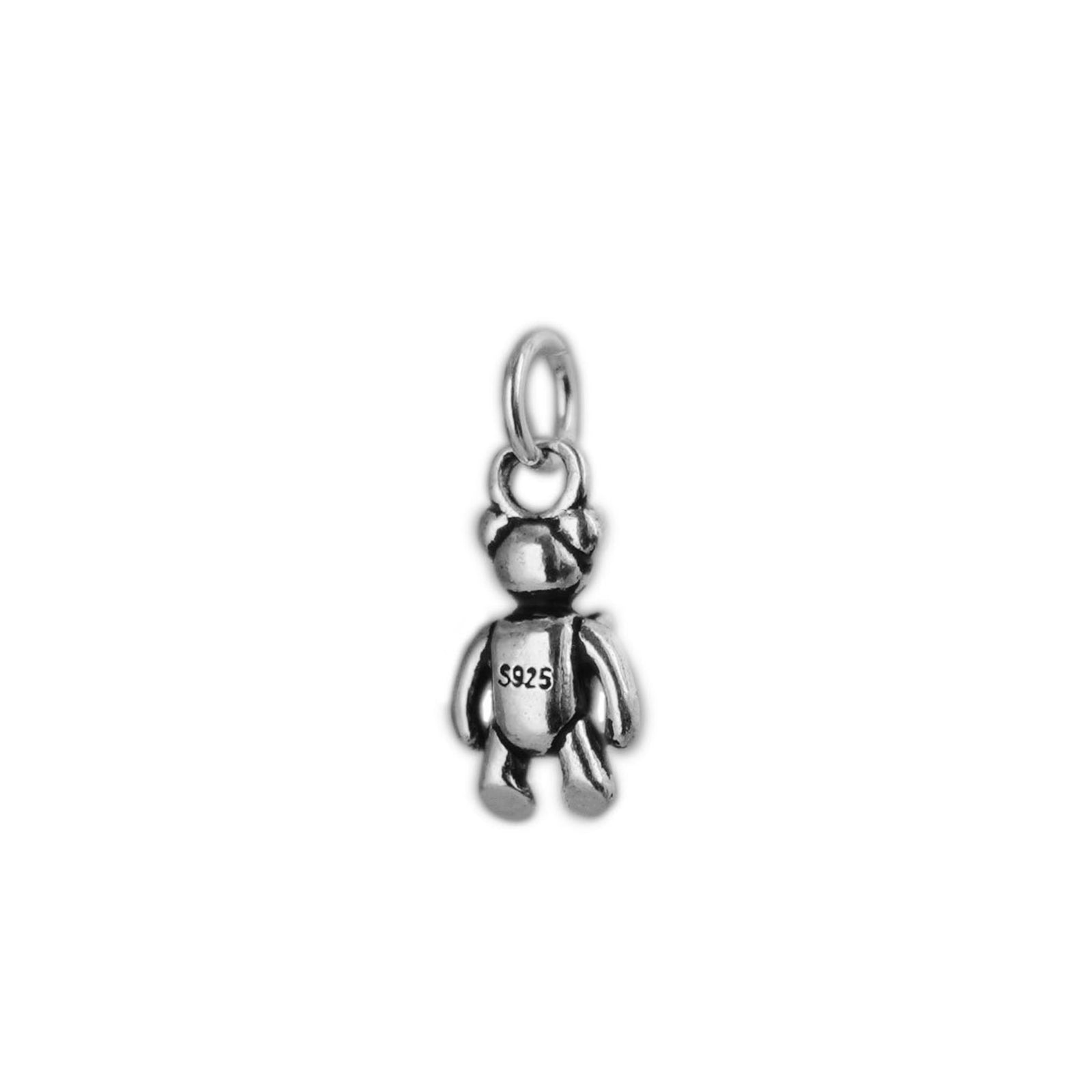 Sterling Silver Mini Oxidized 3D Bear with Bow Tie Charm Pendant - sugarkittenlondon