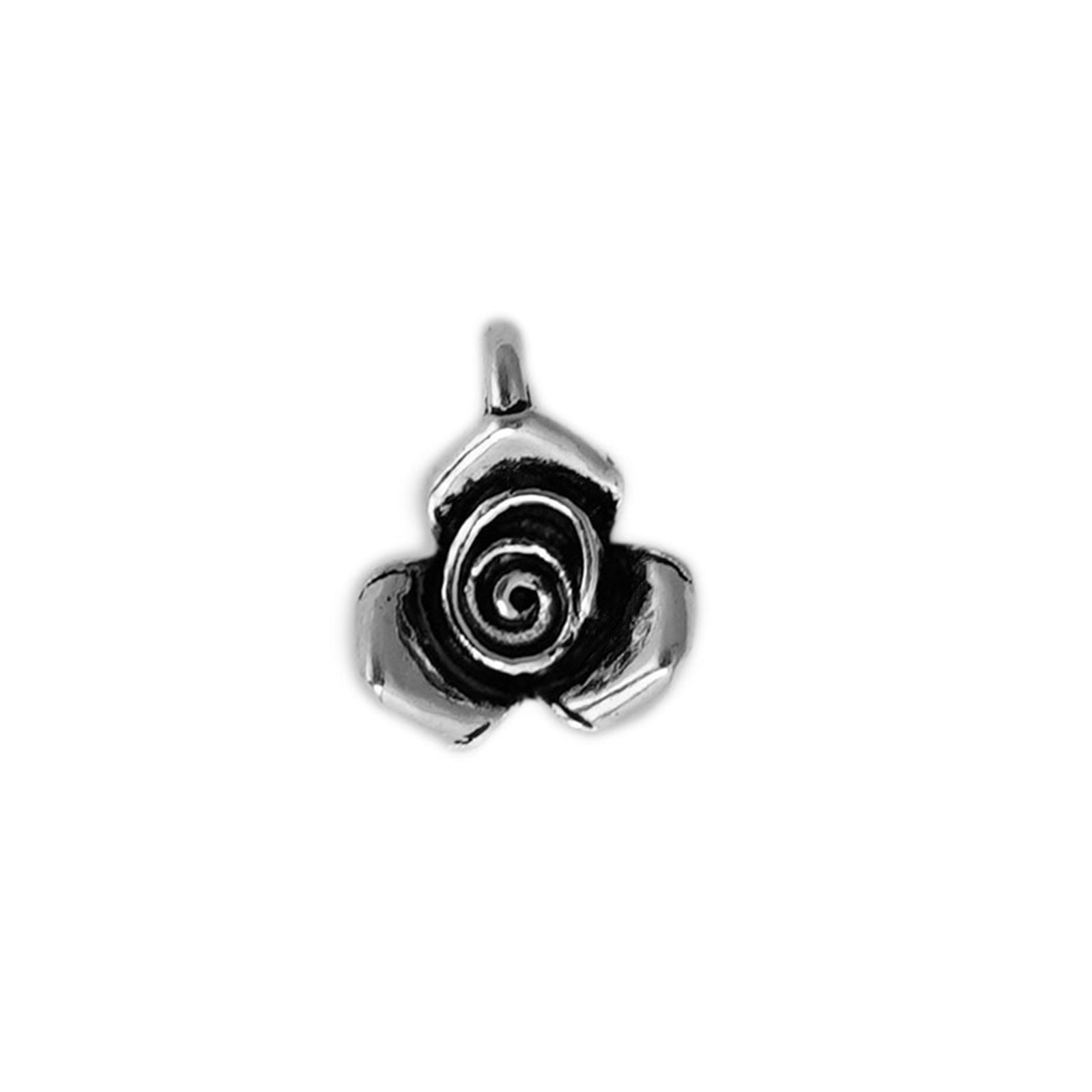 Sterling Silver Oxidized 3D Rose Bud Flower Necklace Bracelet Charm Pendant - sugarkittenlondon