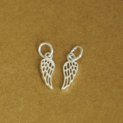 Sterling Silver Leaf Pendant with Feather Angel Wing Charm for Necklace or Bracelet - sugarkittenlondon