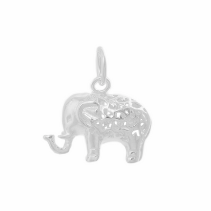 Sterling Silver Filigree 3D Elephant w Raised Trunk Pendant Charm 2 Tones - sugarkittenlondon