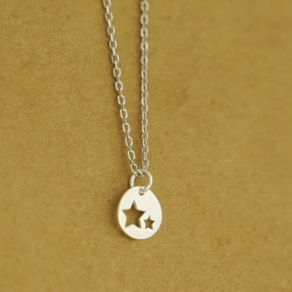 Sterling Silver 8mm Disc Double Stars Double-Sided Circle Dot Charm Pendant - sugarkittenlondon