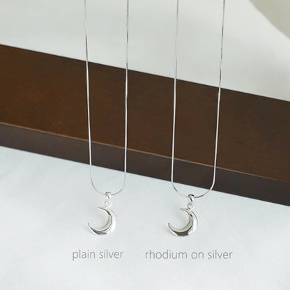 Sterling Silver Solid Polished Shiny Crescent Moon Charm Pendant Necklace - sugarkittenlondon