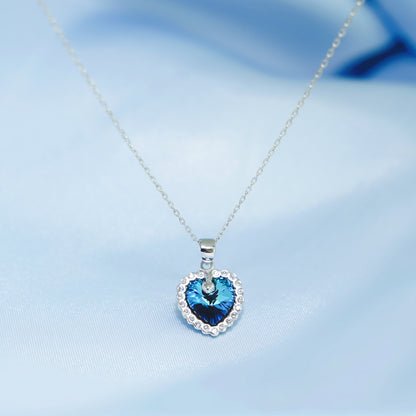 Sterling Silver Light Blue CZ Bezel Solitaire Heart Pendant Necklace Gift Boxed - sugarkittenlondon