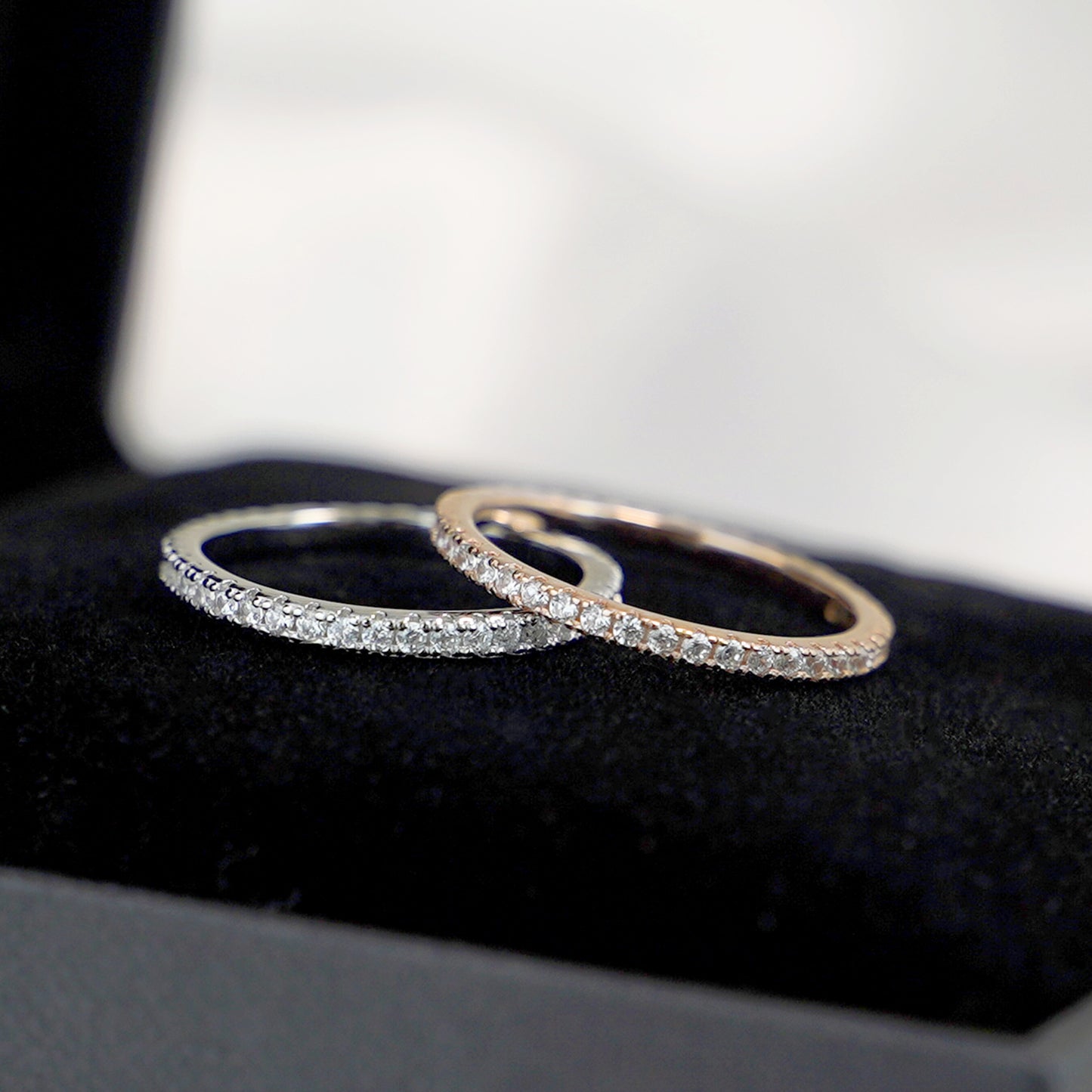 Sterling Silver Full Eternity 1.5mm Pave Set CZ Crystal Stacking Ring I - Q - sugarkittenlondon