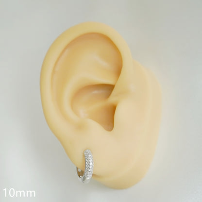 Sterling Silver 3mm Band Paved CZ Huggie Sleeper Hoop Earrings 6 8 10mm - sugarkittenlondon