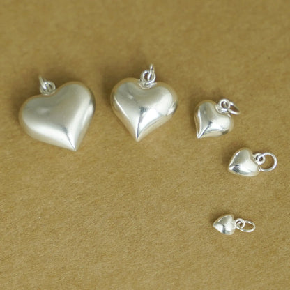 Sterling Silver 3D Puffy Shiny Heart Pendant Charm (4-15mm) - sugarkittenlondon