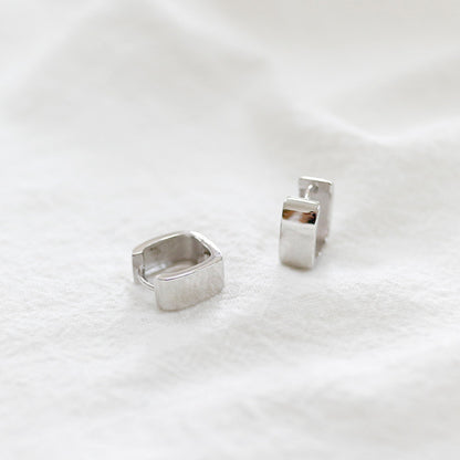 Sterling Silver 8.5mm Hoop Chunky Plain Square Huggie Earrings Unisex Boxed - sugarkittenlondon