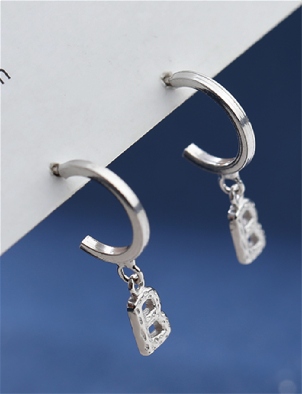 Sterling Silver Initials Alphabet Letter Half Hoop Drop Stud Earrings - sugarkittenlondon