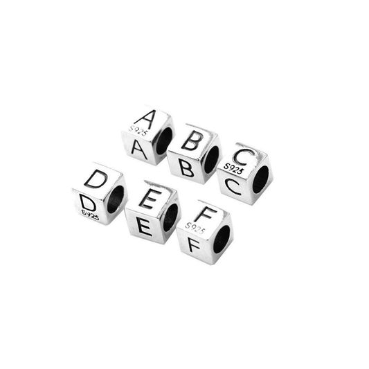 Sterling Silver Oxidized Cube A-Z Letter Alphabet Initial Sliding Spacer Charm Beads - sugarkittenlondon