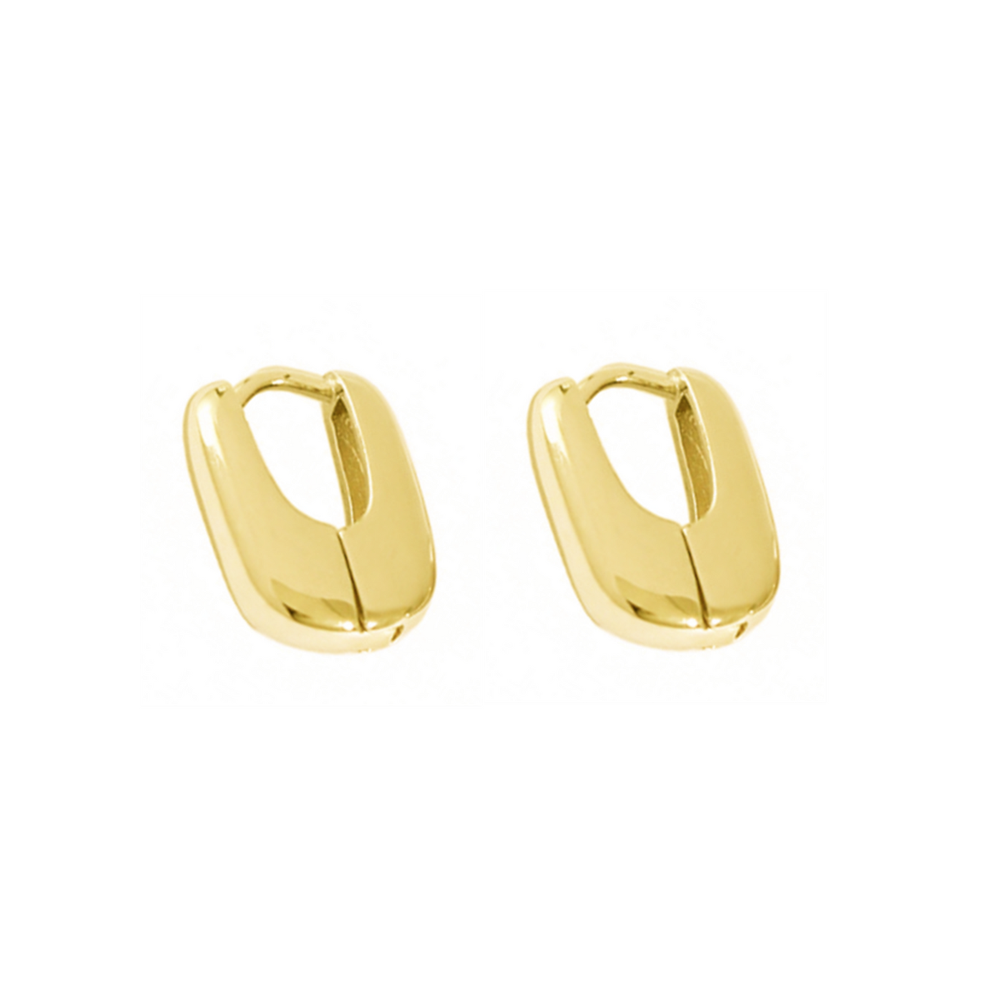 18K Gold on Sterling Silver Shiny Puffy Oval Square Hoop Huggie Unisex Earrings - sugarkittenlondon