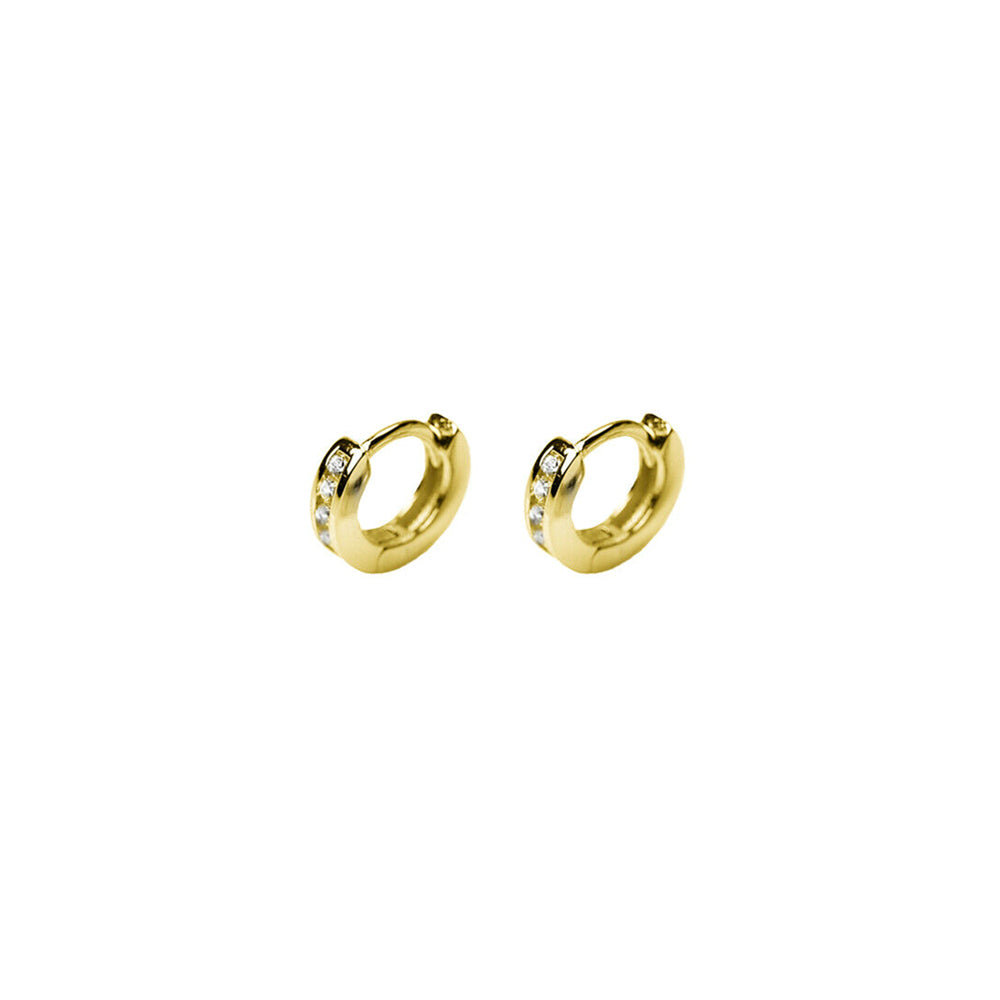 18K Gold on Sterling Silver 5mm Hoop Huggie Channel CZ Cuff Eternity Earrings G1 - sugarkittenlondon