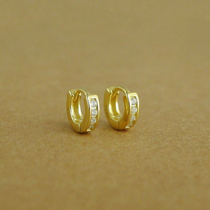 18K Gold on Sterling Silver 5mm Hoop Huggie Channel CZ Cuff Eternity Earrings G1 - sugarkittenlondon