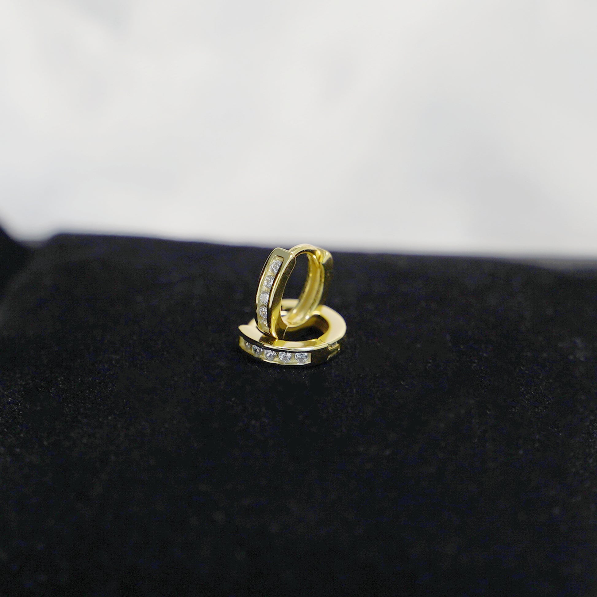 18K Gold on Sterling Silver 7mm Huggie Hoop Channel CZ Cuff Eternity Earrings G2 - sugarkittenlondon