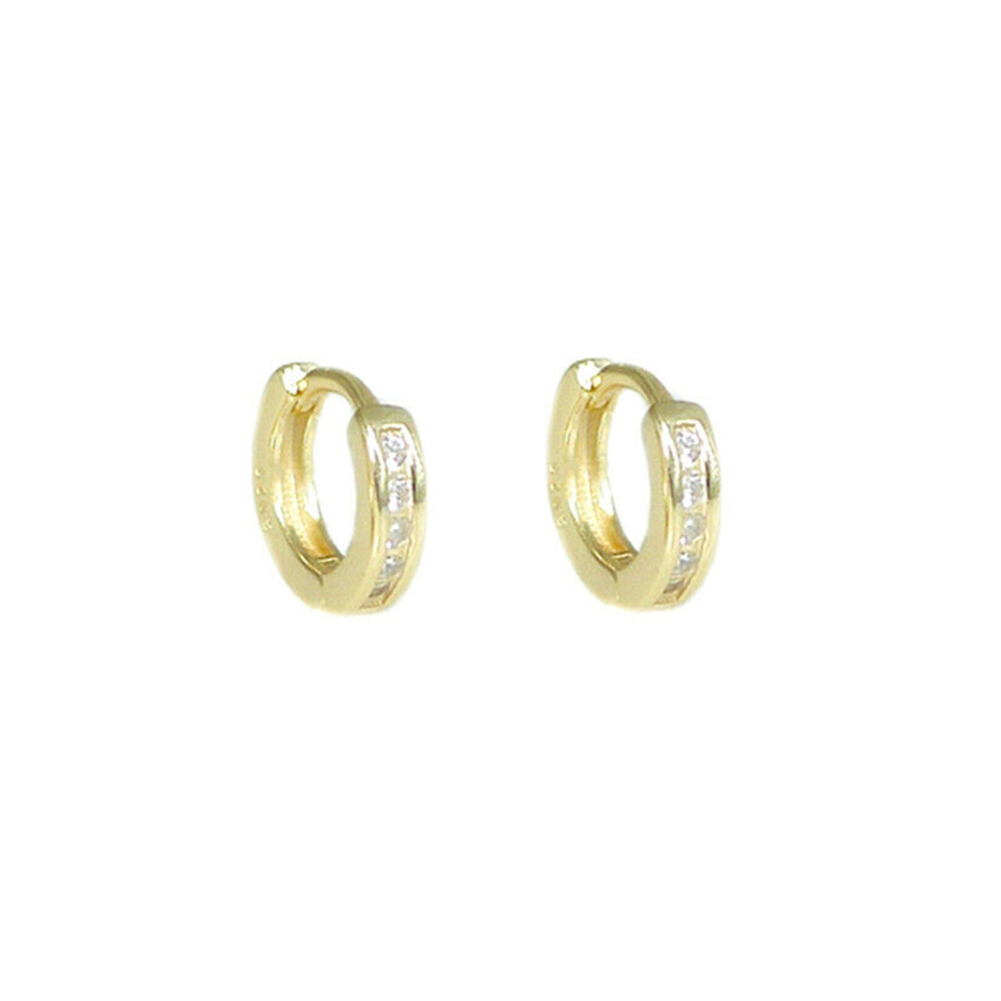 Solid Sterling Silver 7mm CZ Eternity Huggie Hoop Earrings with 18K Gold Plating - sugarkittenlondon