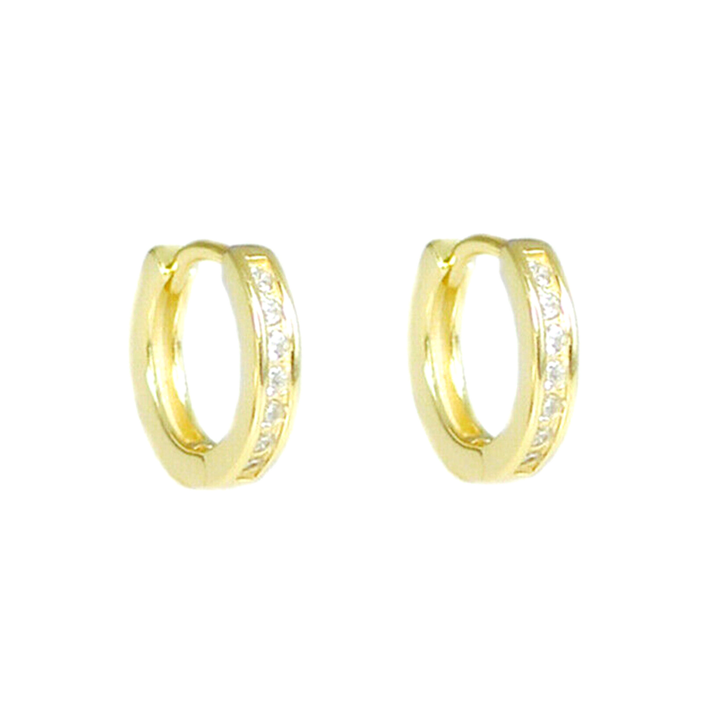 Sterling Silver 9mm Huggie Hoop Eternity Earrings with 18K Gold Plating and Channel-Set CZs - sugarkittenlondon