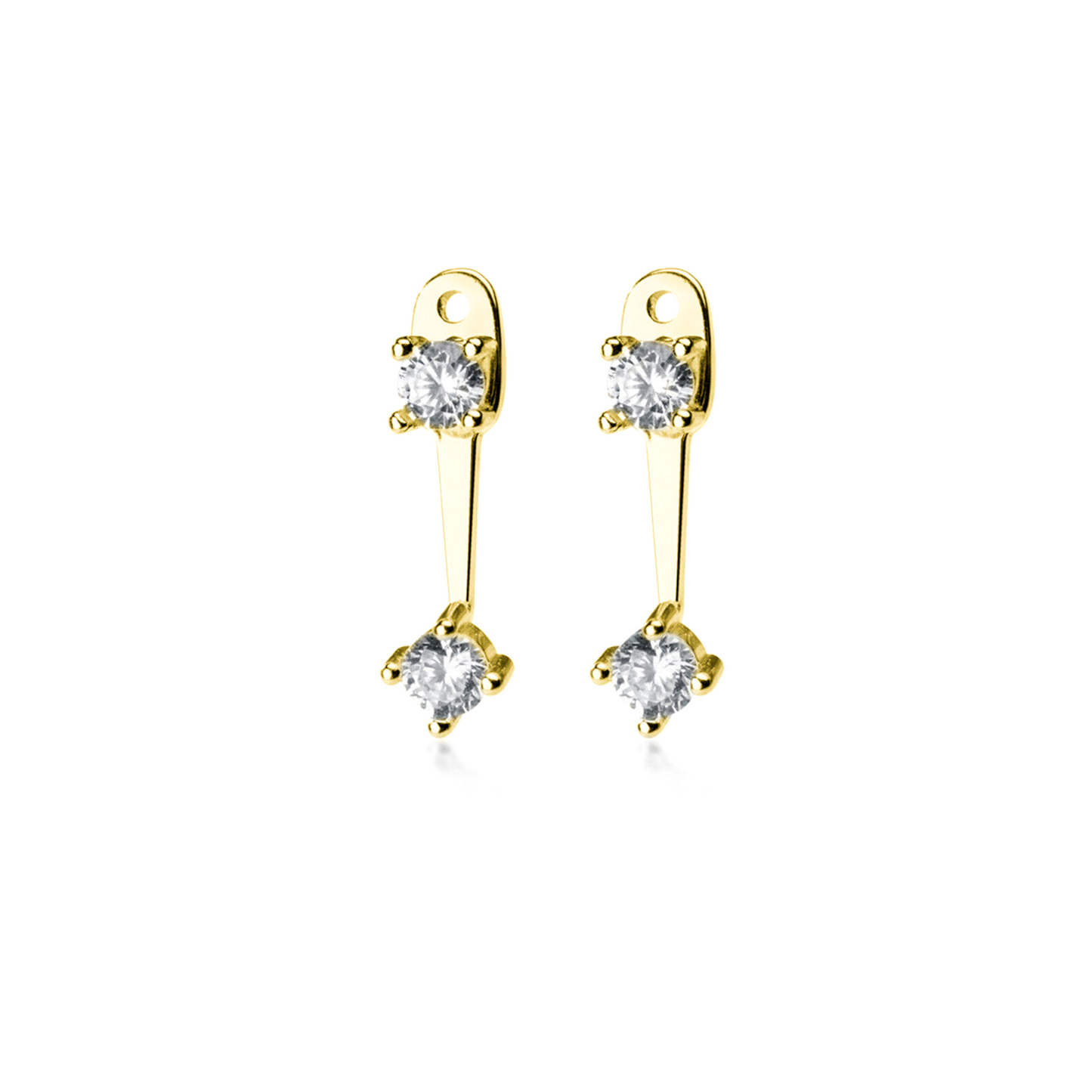 Double 4mm CZ Bar Drop Jacket Hug Two Way Earrings in 18K Gold on Sterling Silver | CZ Earring Jacket - sugarkittenlondon