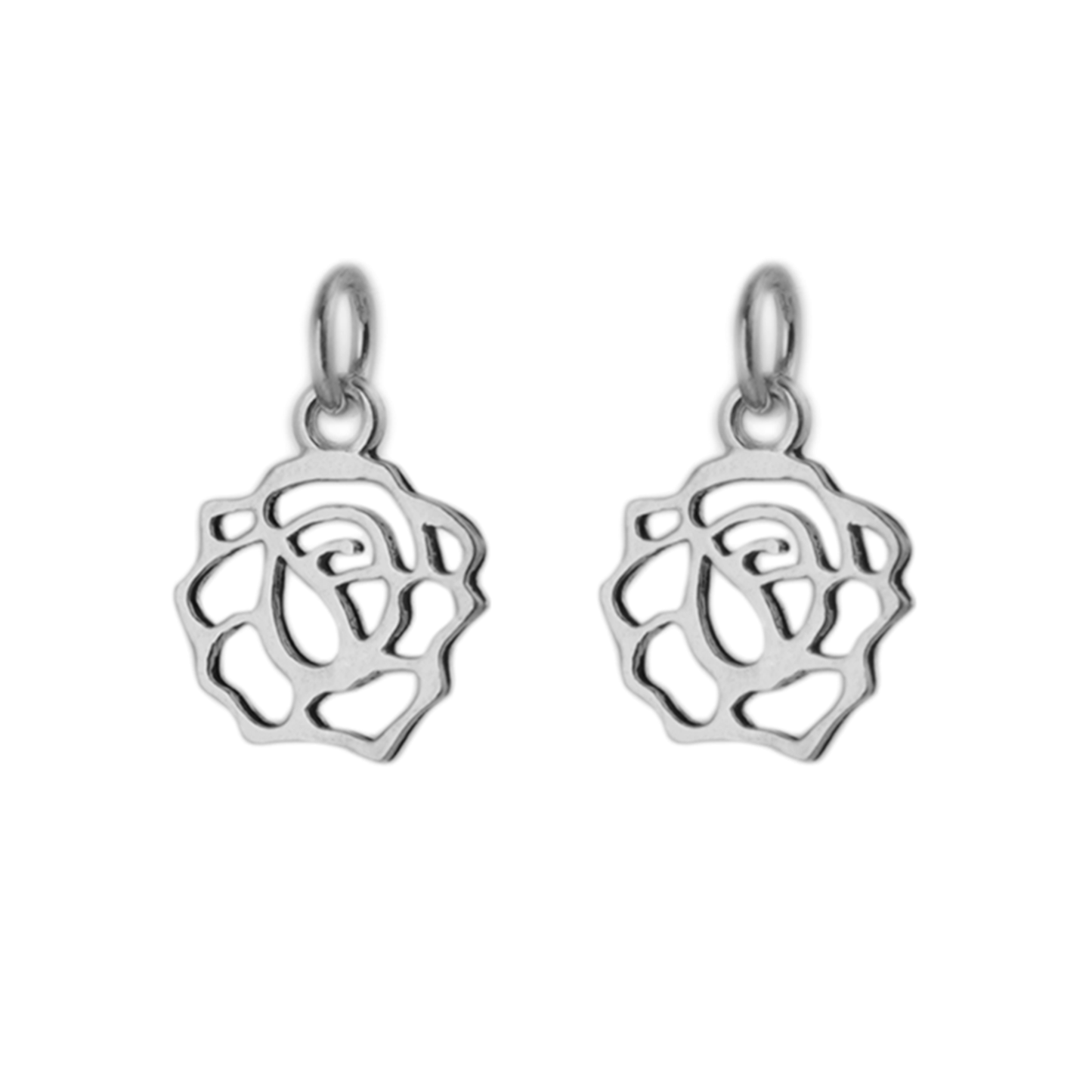 Sterling Silver Filigree Rose Flower Necklace Bracelet Charm Pendants 2 Pcs - sugarkittenlondon