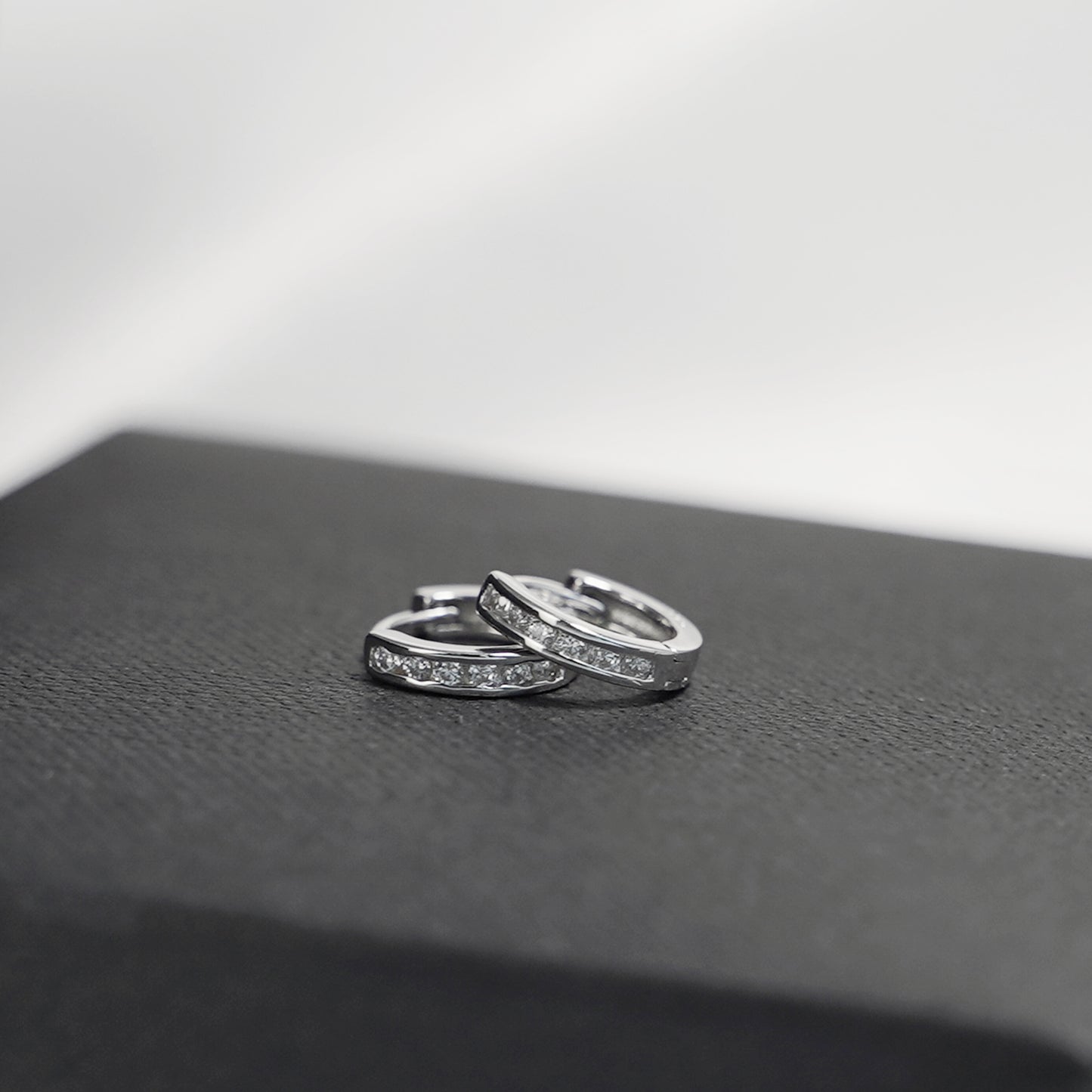 Sterling Silver Channel CZ Huggie Hoop Cuff Eternity Earrings P4 - sugarkittenlondon