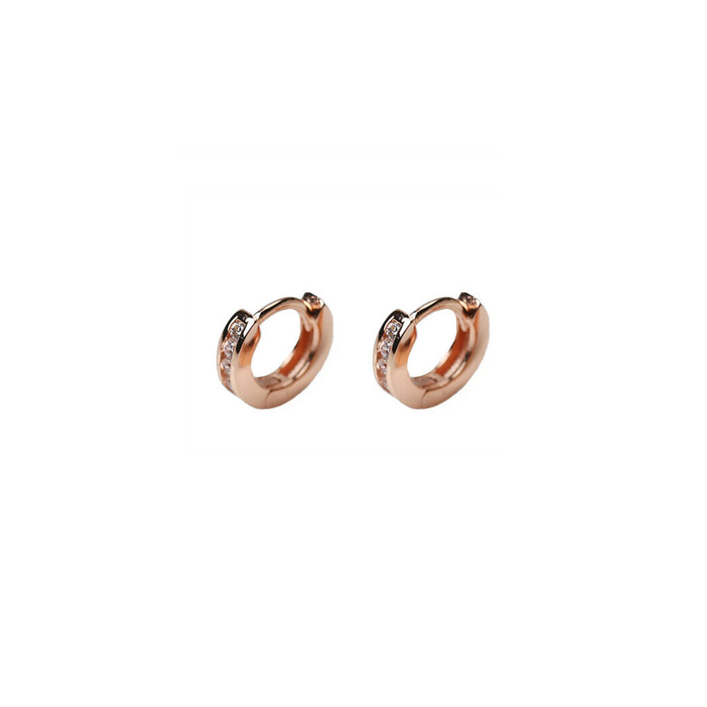 Sterling Silver Rose Gold 5mm Huggie Hoop Channel CZ Cuff Eternity Earrings R1 - sugarkittenlondon