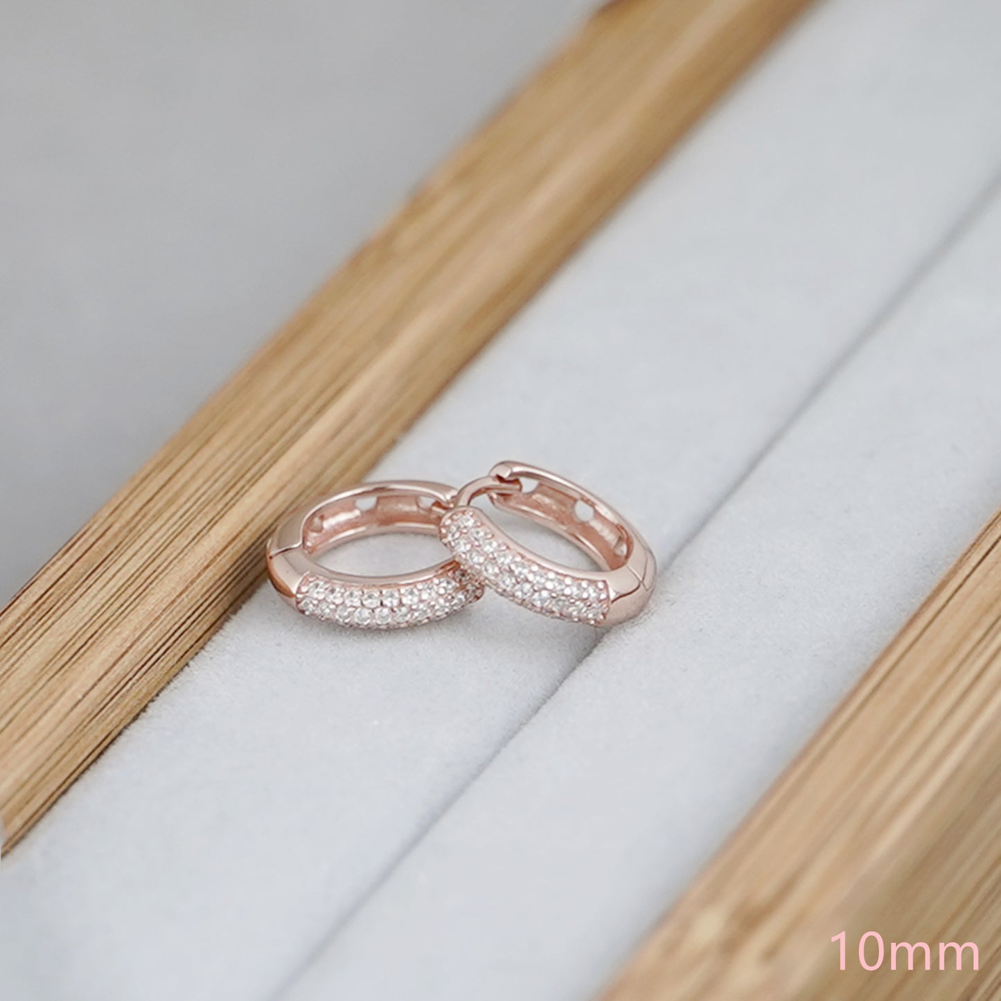 Sterling Silver 3mm Band Paved CZ Huggie Sleeper Hoop Earrings 6 8 10mm - sugarkittenlondon