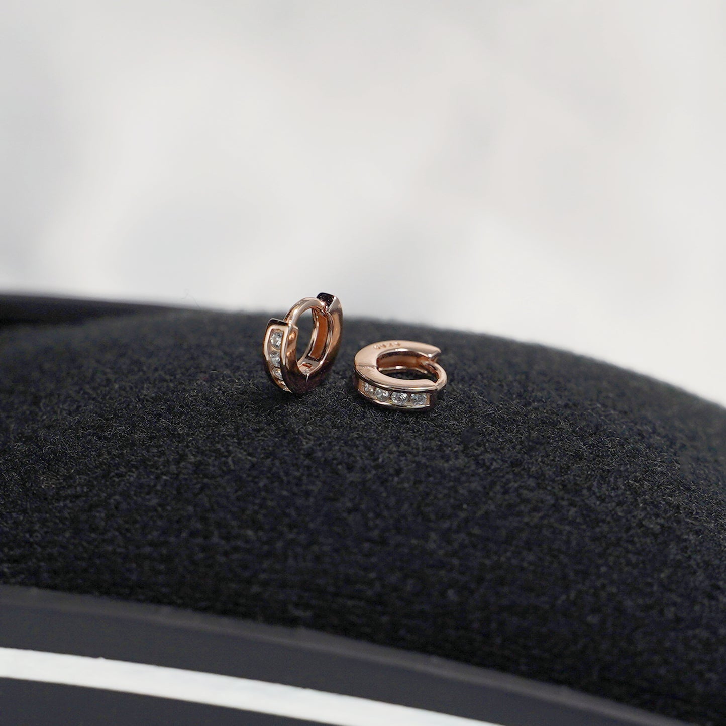 Sterling Silver Rose Gold 5mm Huggie Hoop Channel CZ Cuff Eternity Earrings R1 - sugarkittenlondon