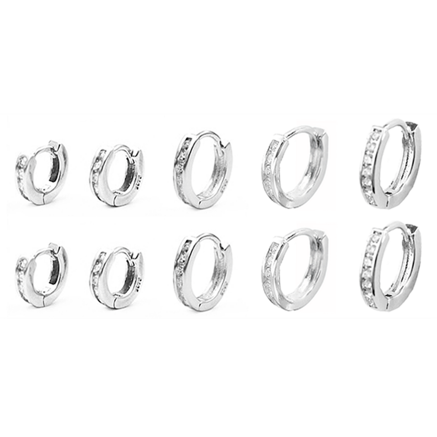 Sterling Silver Channel CZ Huggie Hoop Cuff Eternity Earrings P4 - sugarkittenlondon