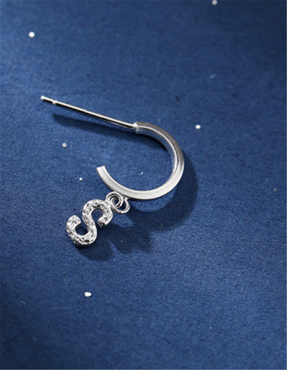 925 Sterling Silver Personalized Initials Half Hoop Drop Stud Earrings - sugarkittenlondon