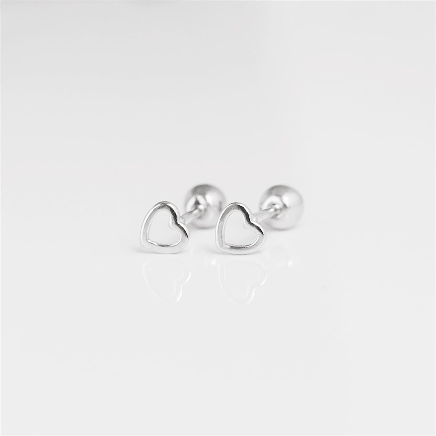 Heart Screw Back Earrings | Sterling Silver Hollow Love Heart 4 5 6 mm Barbell Bead Ball - sugarkittenlondon