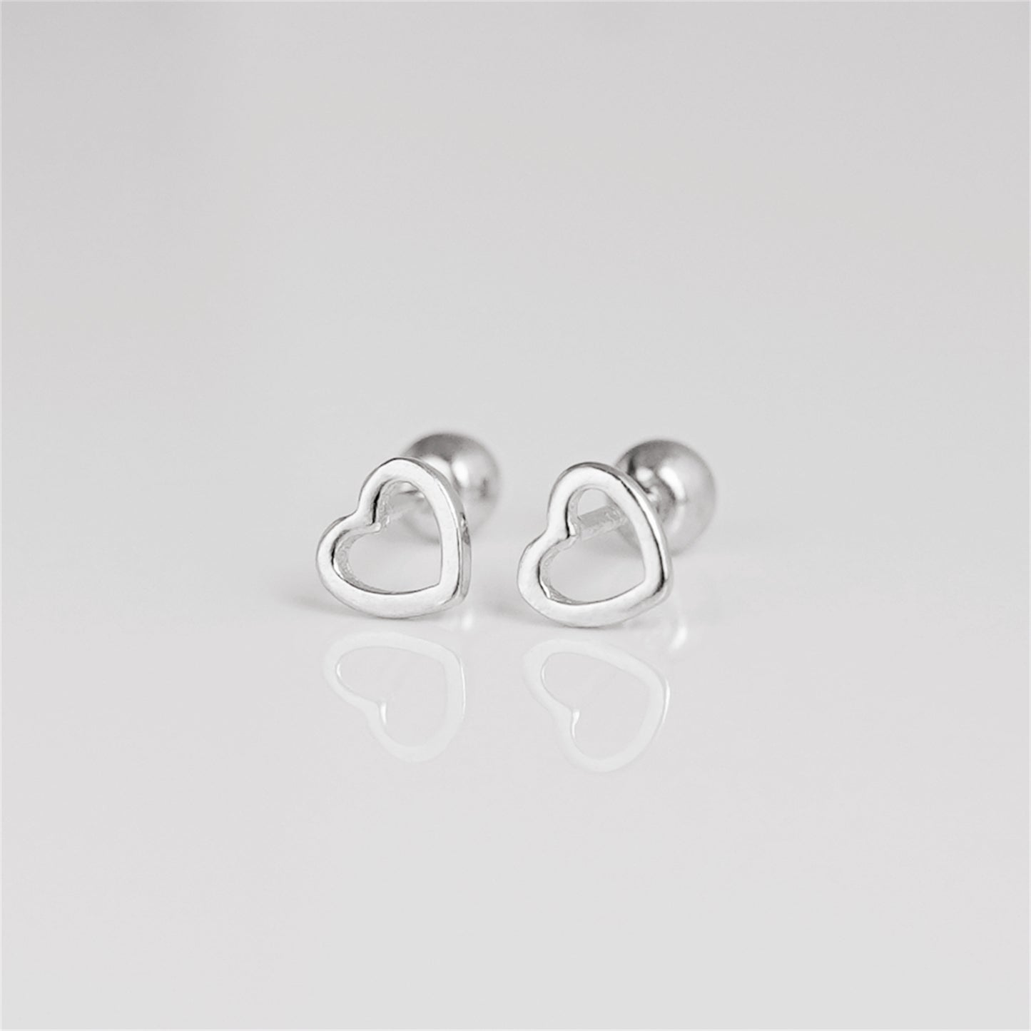 Heart Screw Back Earrings | Sterling Silver Hollow Love Heart 4 5 6 mm Barbell Bead Ball - sugarkittenlondon